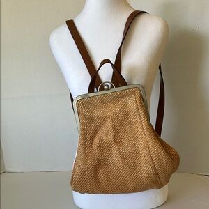 MAURIZIO TAIUTI RAFFIA-BAG VINTAGE  KISSLOCK METAL FRAME CLOSURE BACKPACK STYLE